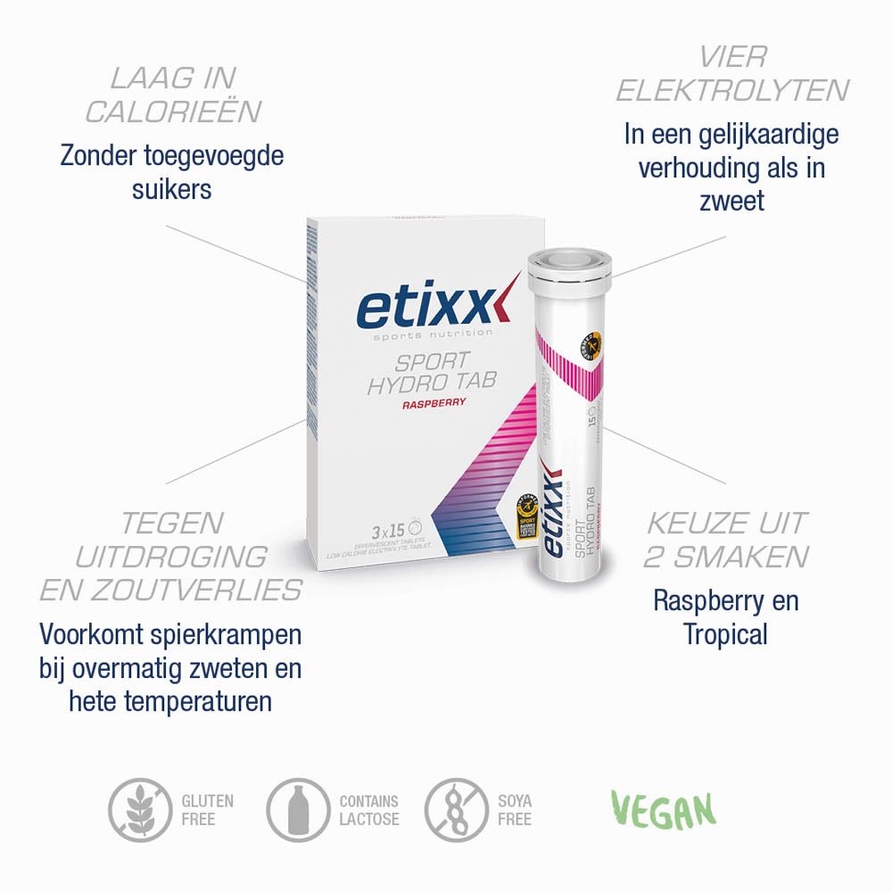 Productafbeelding met tekst en illustraties. Bevat een doos en een tube met tabletten.