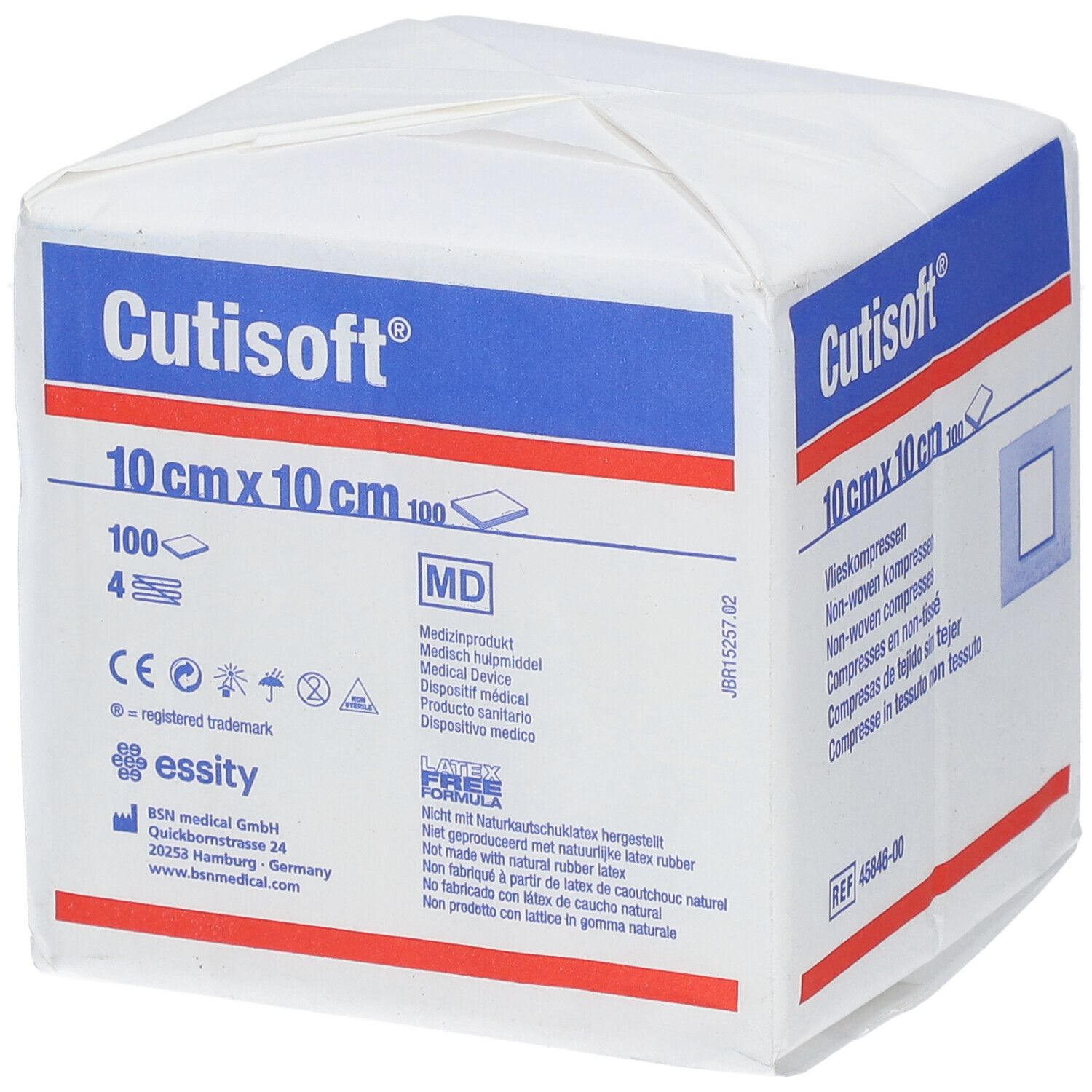 Emballage de compresses Cutisoft®, 10 cm x 10 cm, 100 unités. Marque MD.