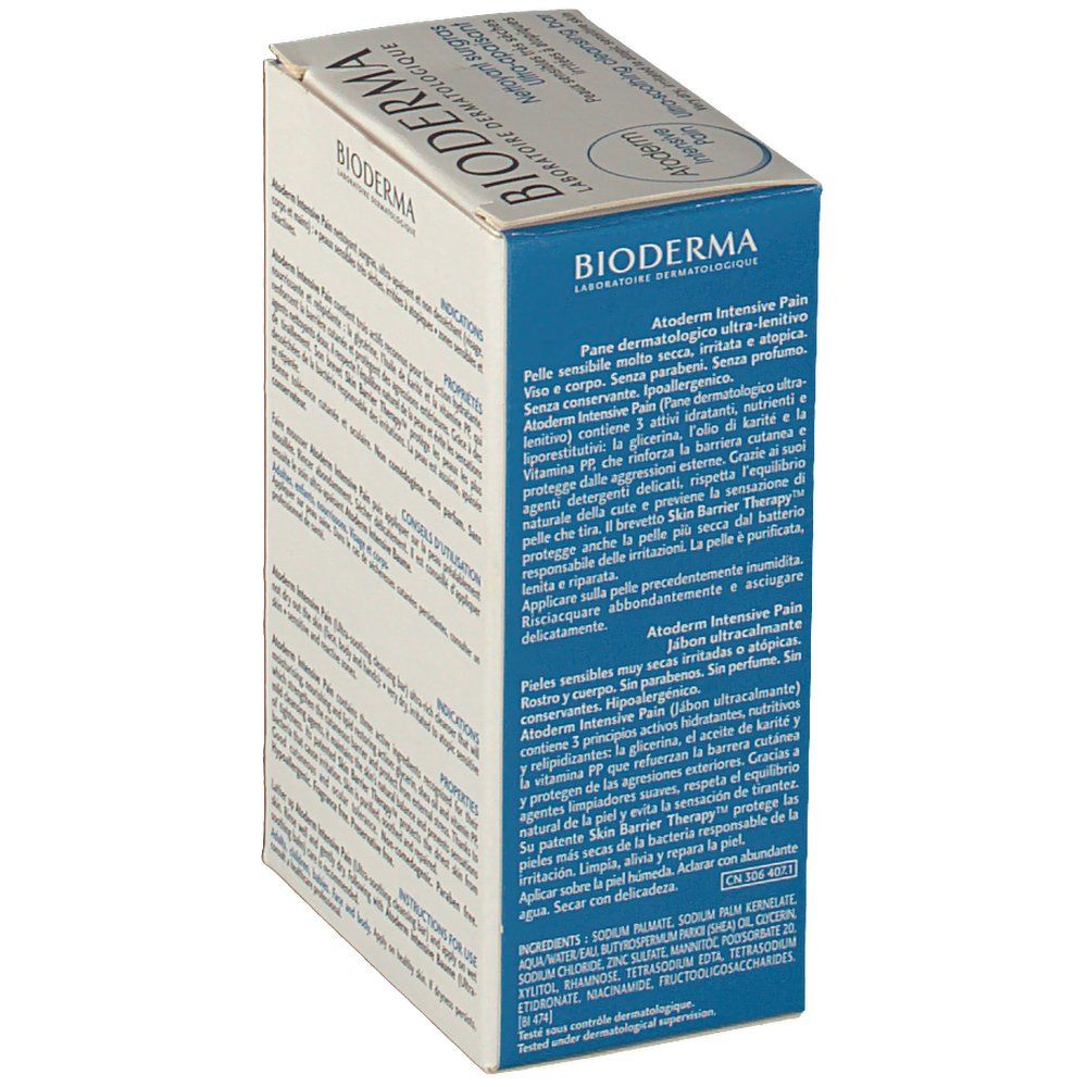 Kartonverpackung mit Produktinformationen. BIODERMA-Logo und Produktname sind sichtbar. Text in mehreren Sprachen.