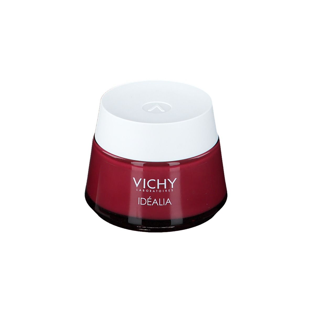 Pot rouge avec couvercle blanc. Inscription "VICHY Idéalia".
