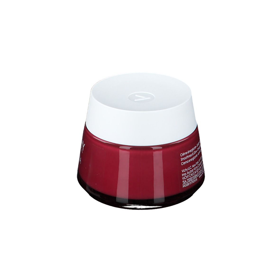 Pot rouge avec couvercle blanc. Inscription "VICHY Idéalia".