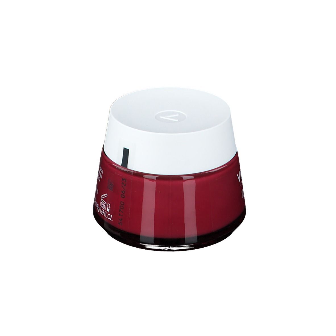 Pot rouge avec couvercle blanc. Informations produit visibles.