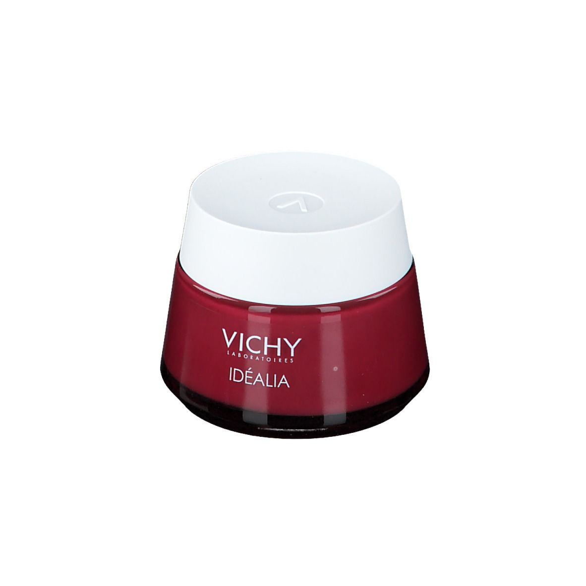 Pot rouge avec couvercle blanc. Inscription "VICHY Idéalia".