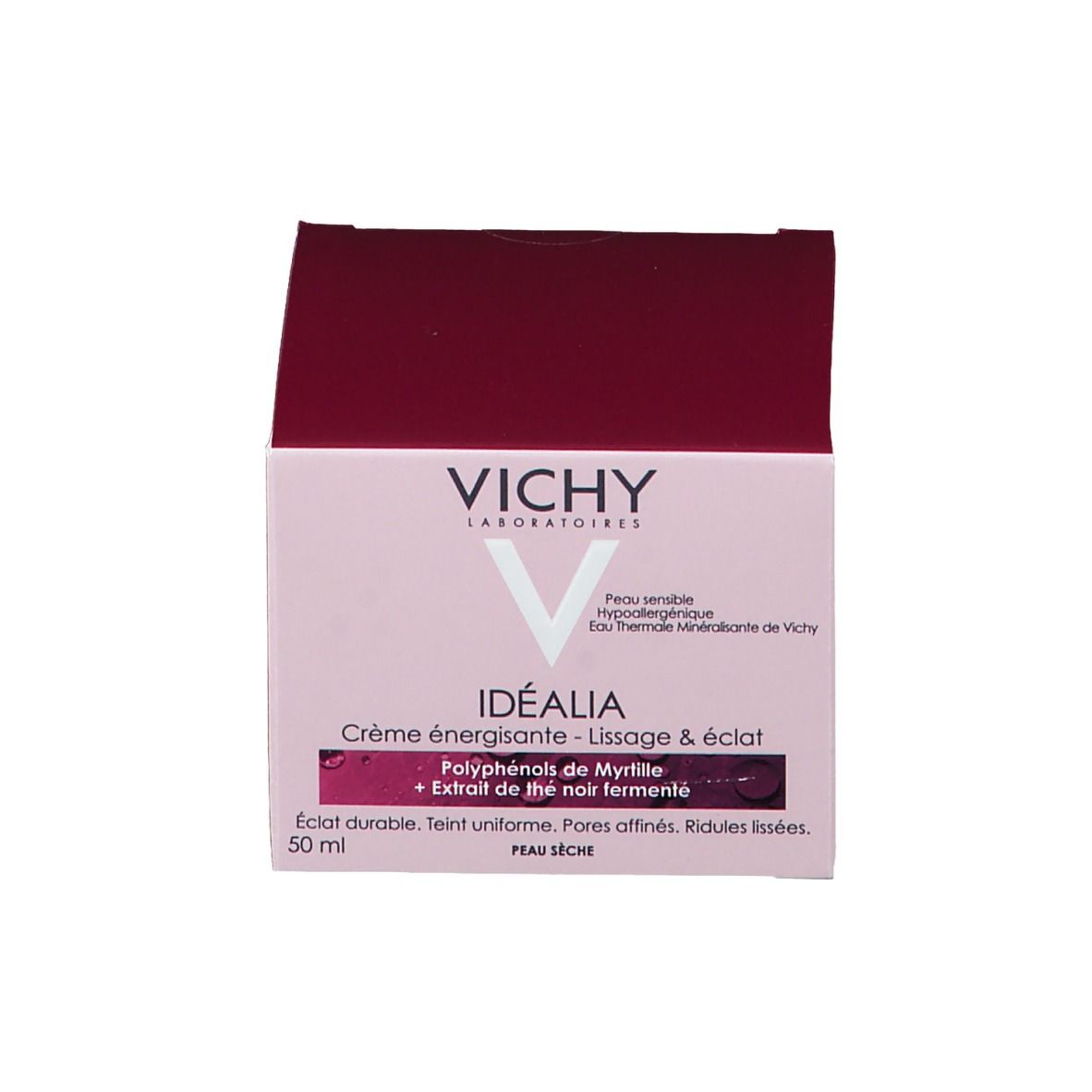 Emballage. Inscription "VICHY Idéalia" sur l'emballage.
