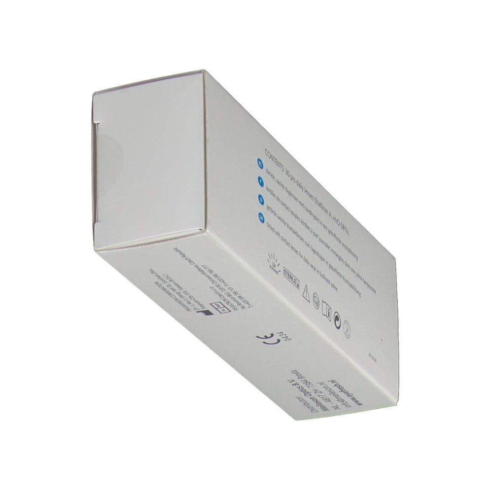 Zijaanzicht van de EyeFresh 1 Day contactlenzenverpakking. Steriele verpakking.