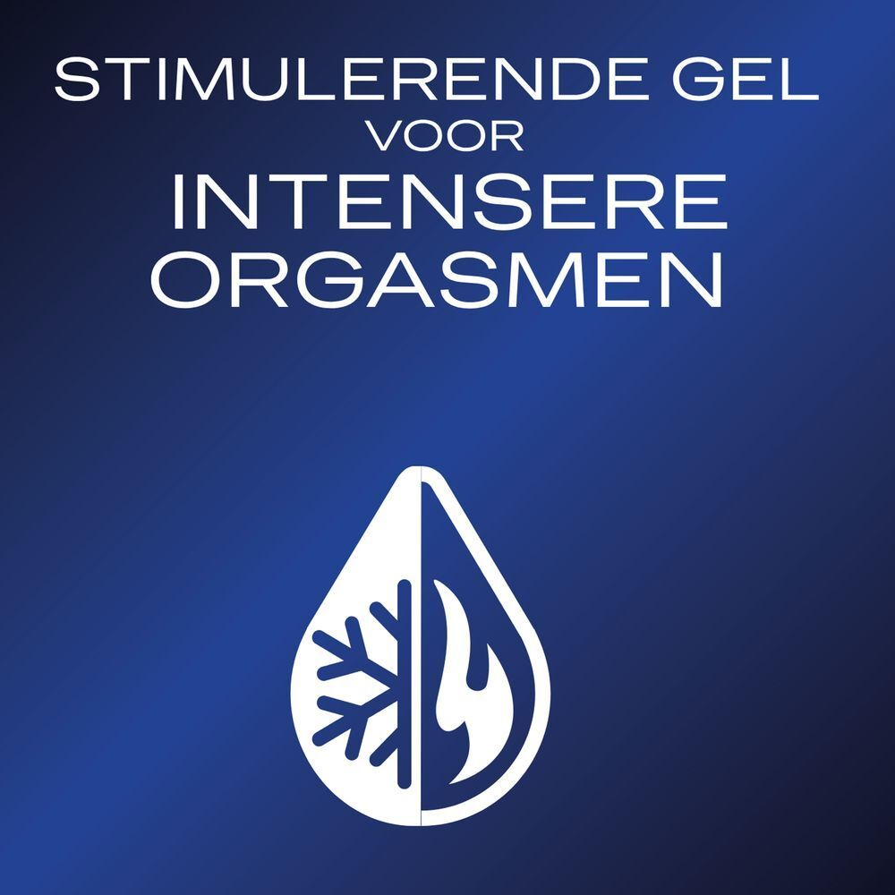 Stimulerende gel voor intensere orgasmes, met koude en warmte symbolen.