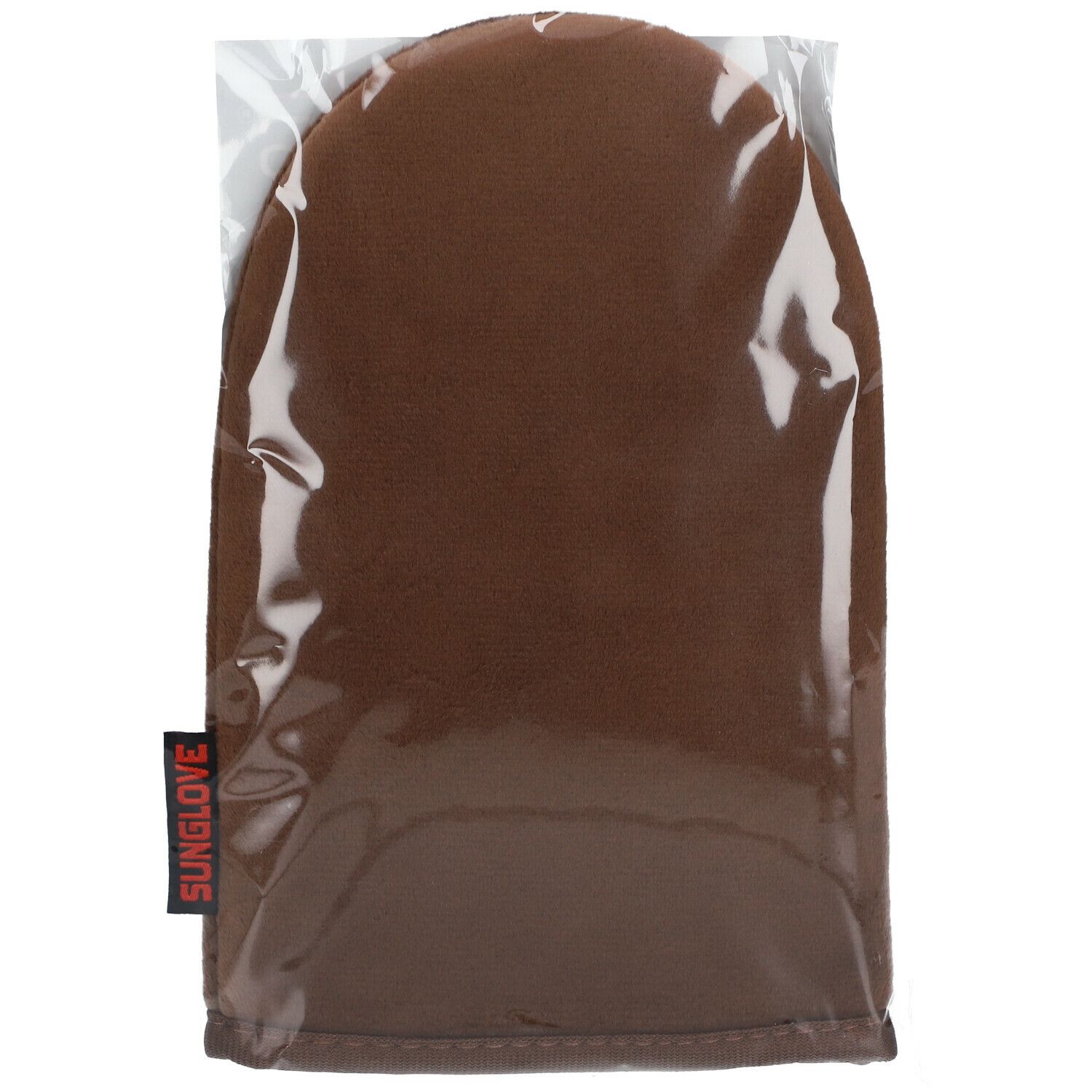 Guanto PROCRINIS® SUNGLOVE in confezione di plastica. Colore marrone, forma rettangolare, logo SUNGLOVE.