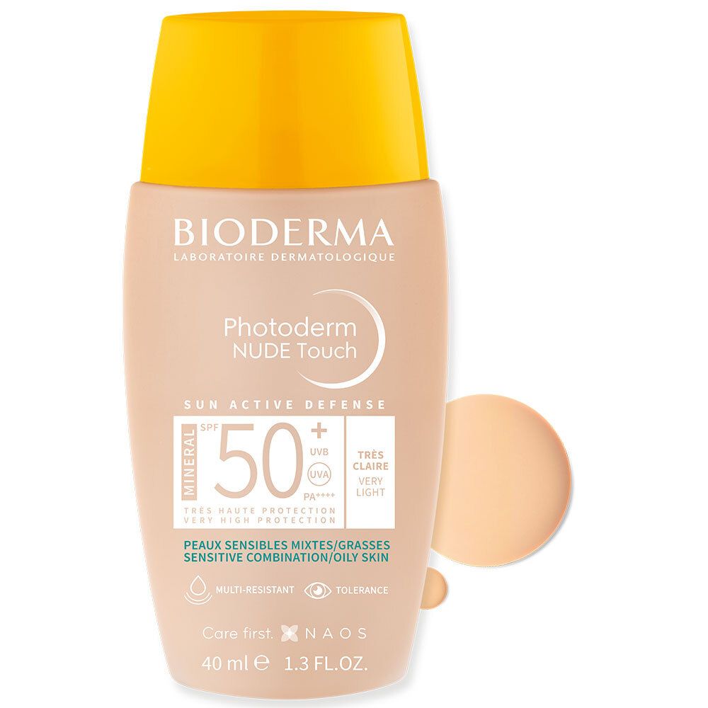 BIODERMA Photoderm NUDE Touch. Flacon et échantillon. SPF 50+.