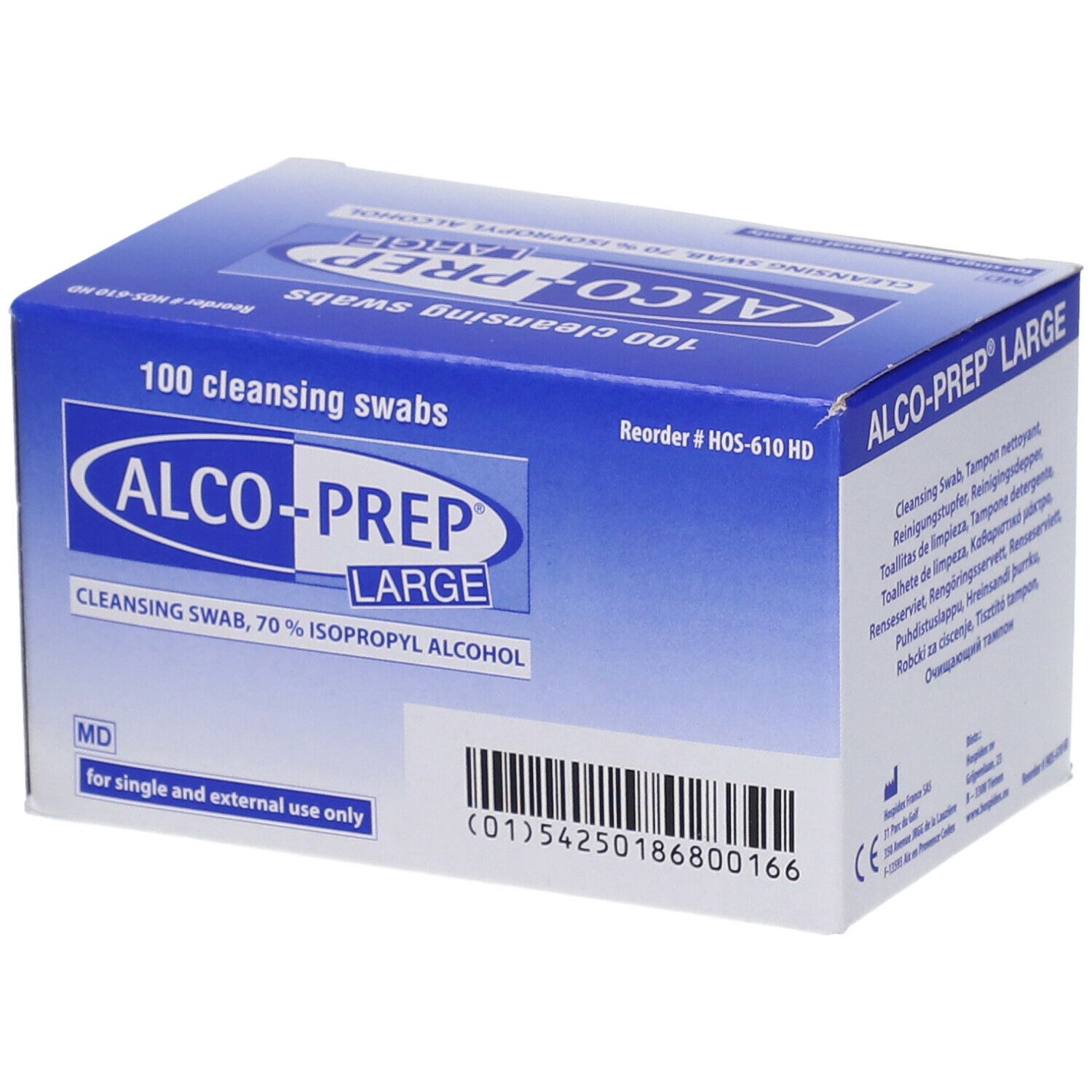 ALCO-PREP® Large doos. 100 reinigingstips. 70% isopropylalcohol. Barcode. Voor uitwendig gebruik.