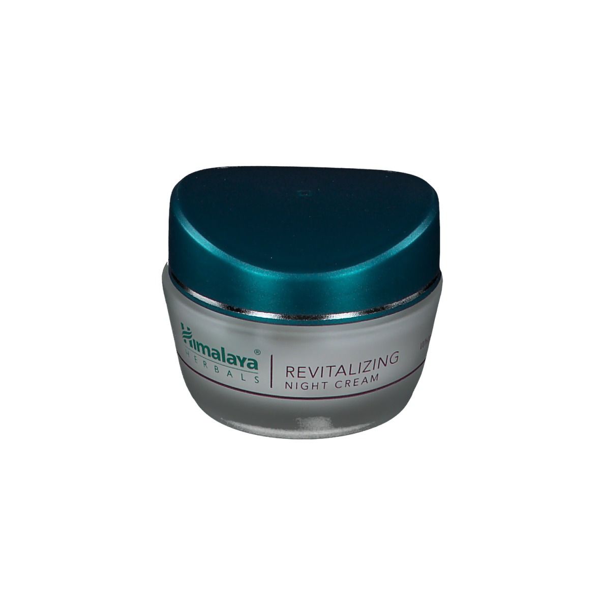 Crèmepot met blauw deksel. Opschrift: Himalaya Herbals Revitalizing Night Cream.