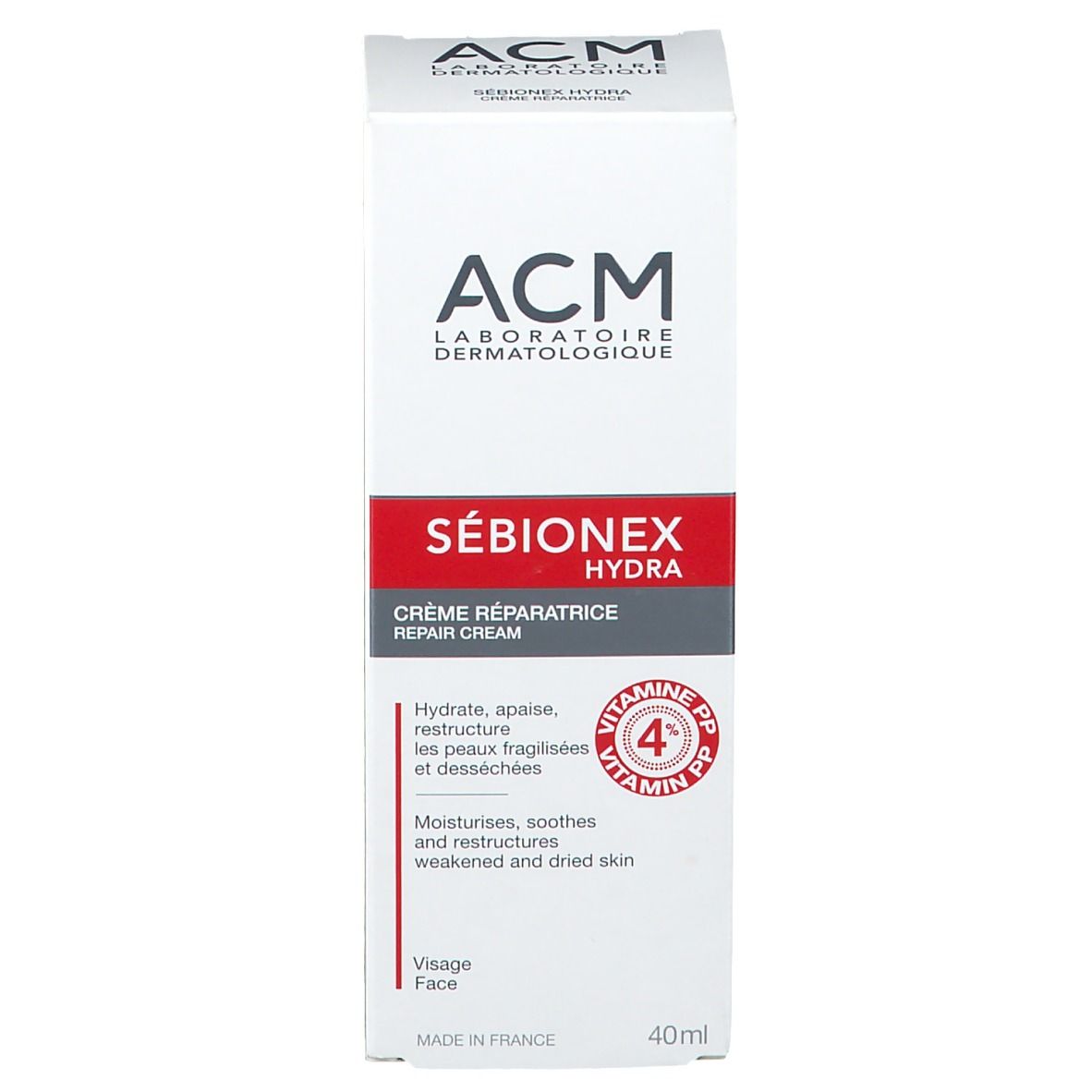 ACM Sébionex Hydra Repair Cream Karton. Enthält Vitamin PP 4%. Für Gesicht. 40ml.