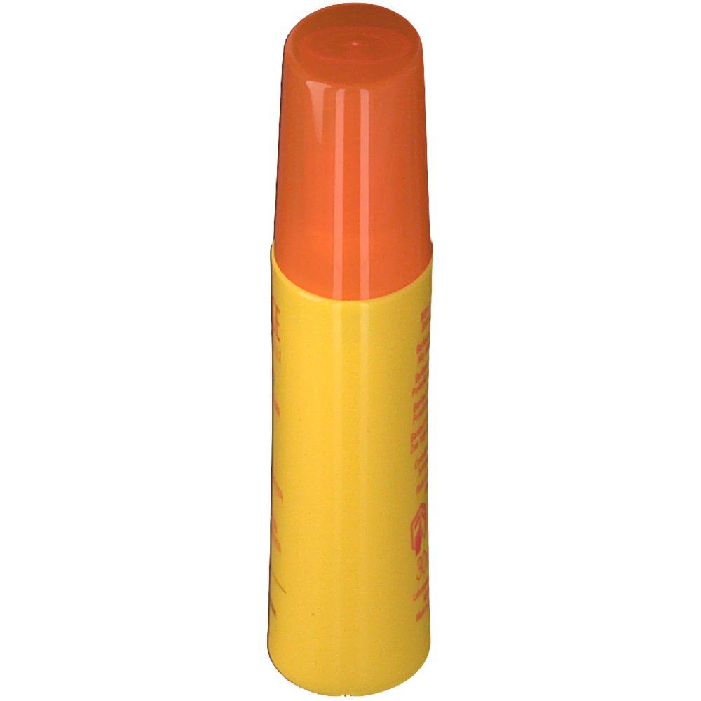 Geel-oranje fles. Dop boven. Opschrift onleesbaar.
