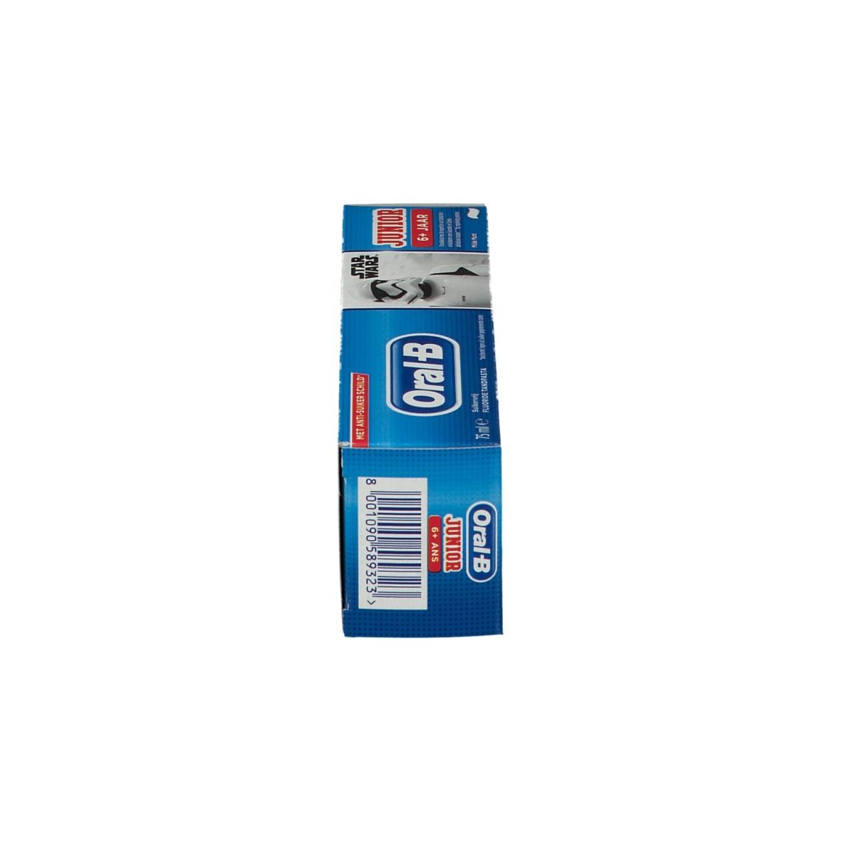 Due confezioni impilate con grafica Star Wars e logo Oral-B. Confezione blu.