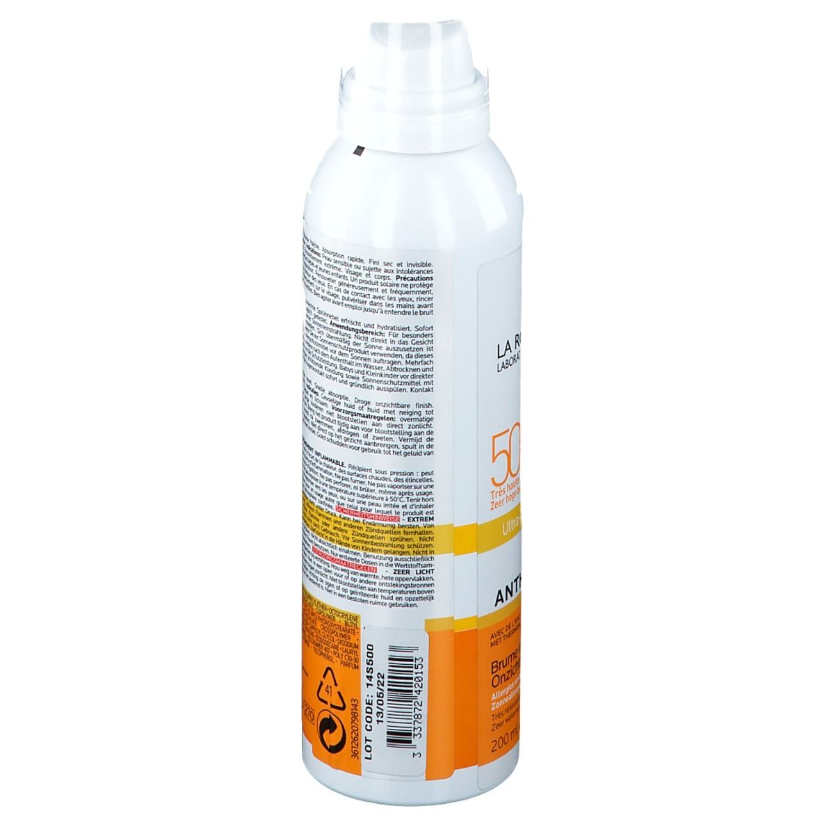La Roche-Posay Anthelios XL Spray. Flasche, Text, Warnhinweise, 200ml.