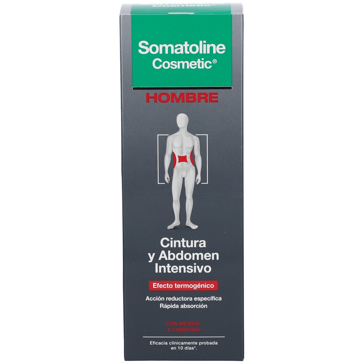 Schachtel Somatoline Cosmetic®. Text: Homme, Bauch und Abdomen Intensiv. Mann-Silhouette.