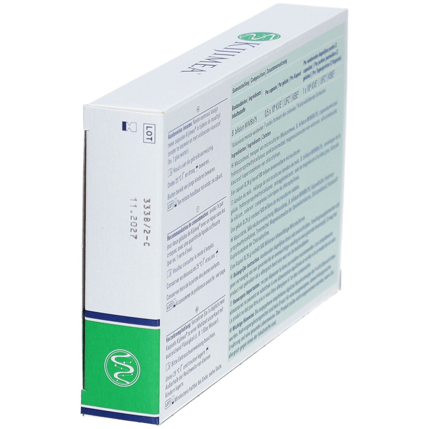 Boîte KIJIMEA® Colon Irritable Cápsulas. Avec numéro de lot et date de péremption 11.2027.