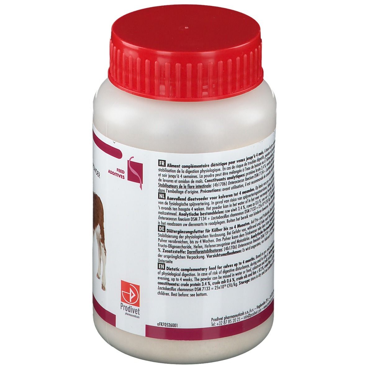 Weiße Dose mit rotem Deckel. Text auf Etikett. Produktname nicht sichtbar. Rückansicht.