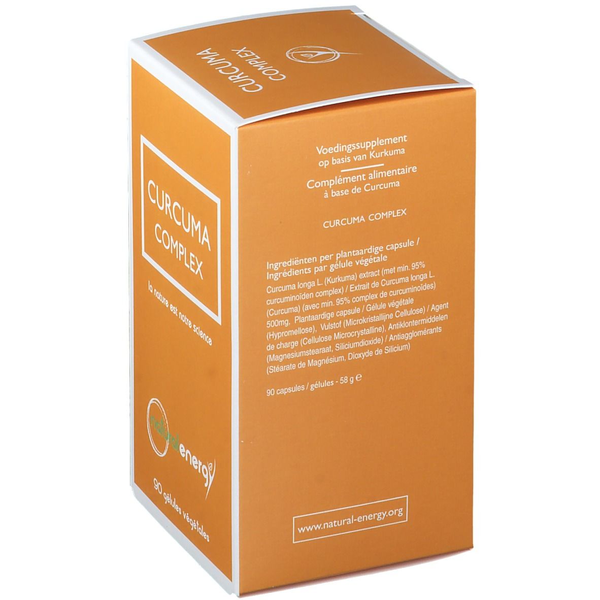 Achterkant van de productverpakking. Tekst in het Duits, Frans en Nederlands. Bevat informatie over ingrediënten en voedingswaarden.