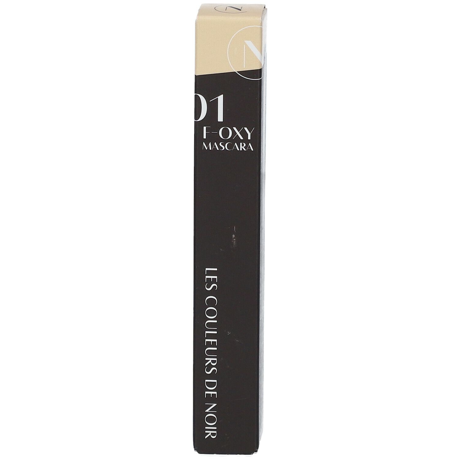 Mascara verpakking. Opschrift: 01 Foxy Mascara, Les Couleurs de Noir.