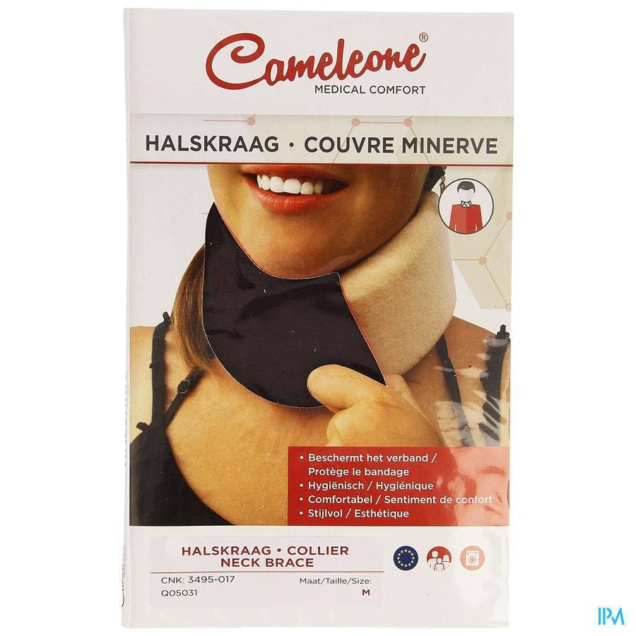 Collier cervical Cameleone, marron et beige. Taille M. Emballé. Texte: Halskraag, Couvre Minerve.