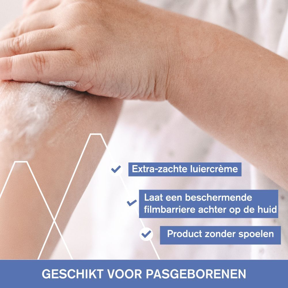 Huid met crème. Extra zachte luiercrème, beschermende filmbarrière, product zonder spoelen. Geschikt voor pasgeborenen.
