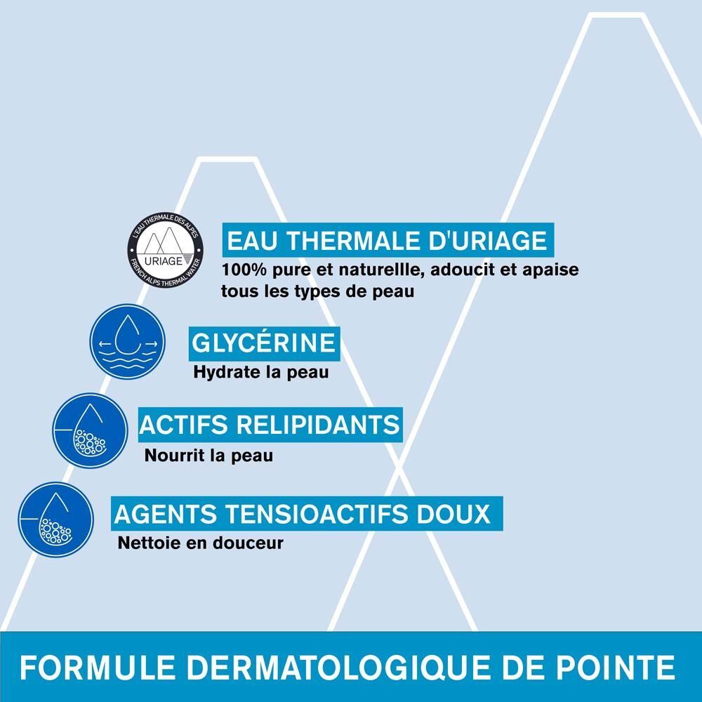 Paysage avec montagnes et lac. Texte: Testé dermatologiquement, Sans savon.