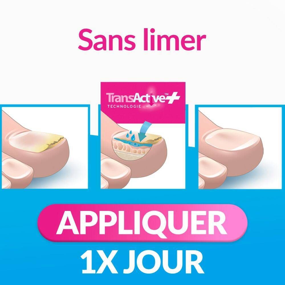 Emballage du produit. Exclior Forte. Traitement mycose des ongles. Flacon avec pinceau. Vue avant-après.