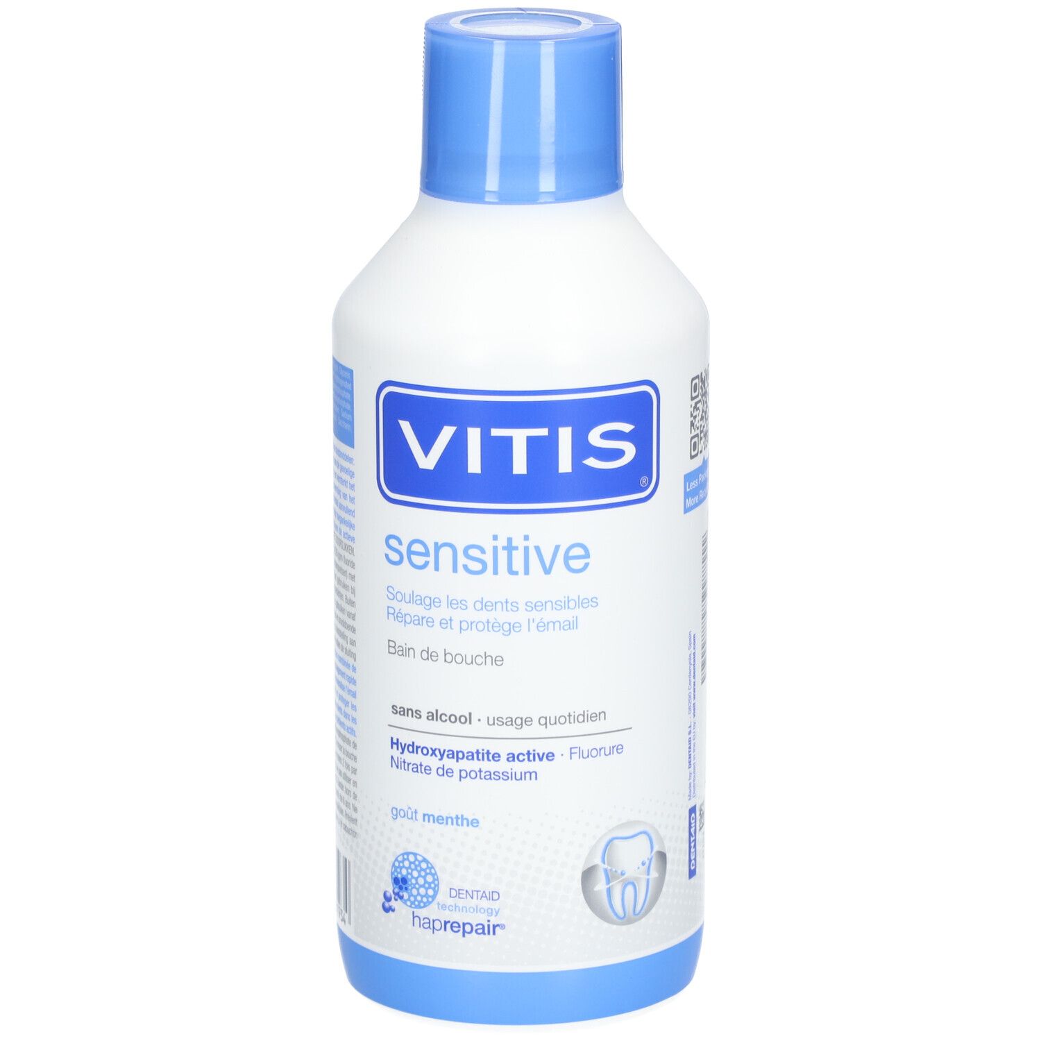 Weiße Flasche mit blauem Deckel. Aufschrift VITIS sensitive. Enthält Informationen zu Inhaltsstoffen und Eigenschaften.