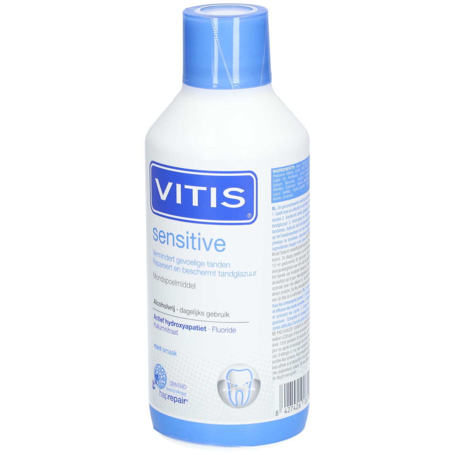 Weiße Flasche mit blauem Deckel. Aufschrift VITIS sensitive. Enthält Informationen zu Inhaltsstoffen und Eigenschaften.