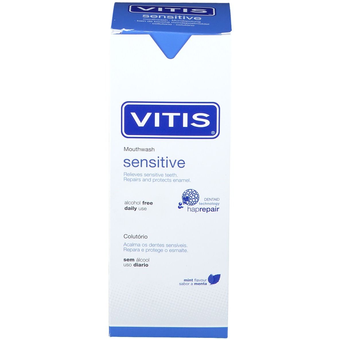 Produktverpackung. Aufschrift VITIS sensitive. Enthält Informationen zu Inhaltsstoffen und Eigenschaften.