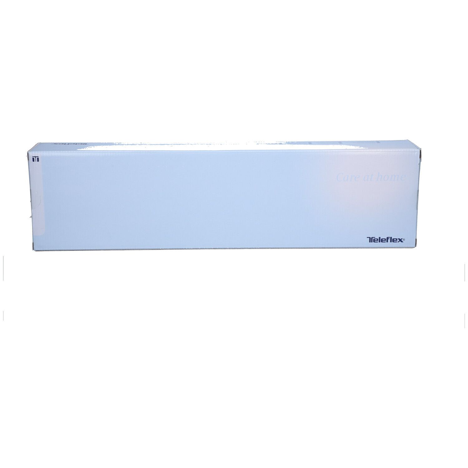Langwerpige, lichtblauwe productverpakking. De merknaam Teleflex is rechts zichtbaar.