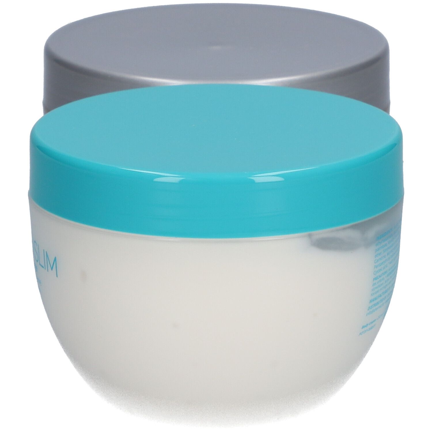 Crèmepot met blauw deksel. Opschrift: Therma Slim.
