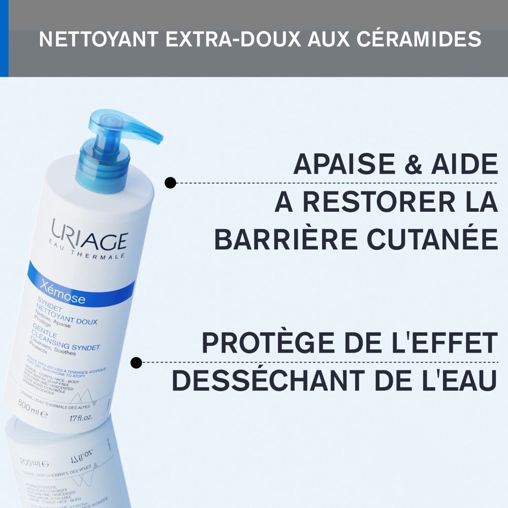 Texte: Développé et recommandé par les dermatologues. Adapté aux peaux sèches à tendance atopique. Sans parfum, sans savon.
