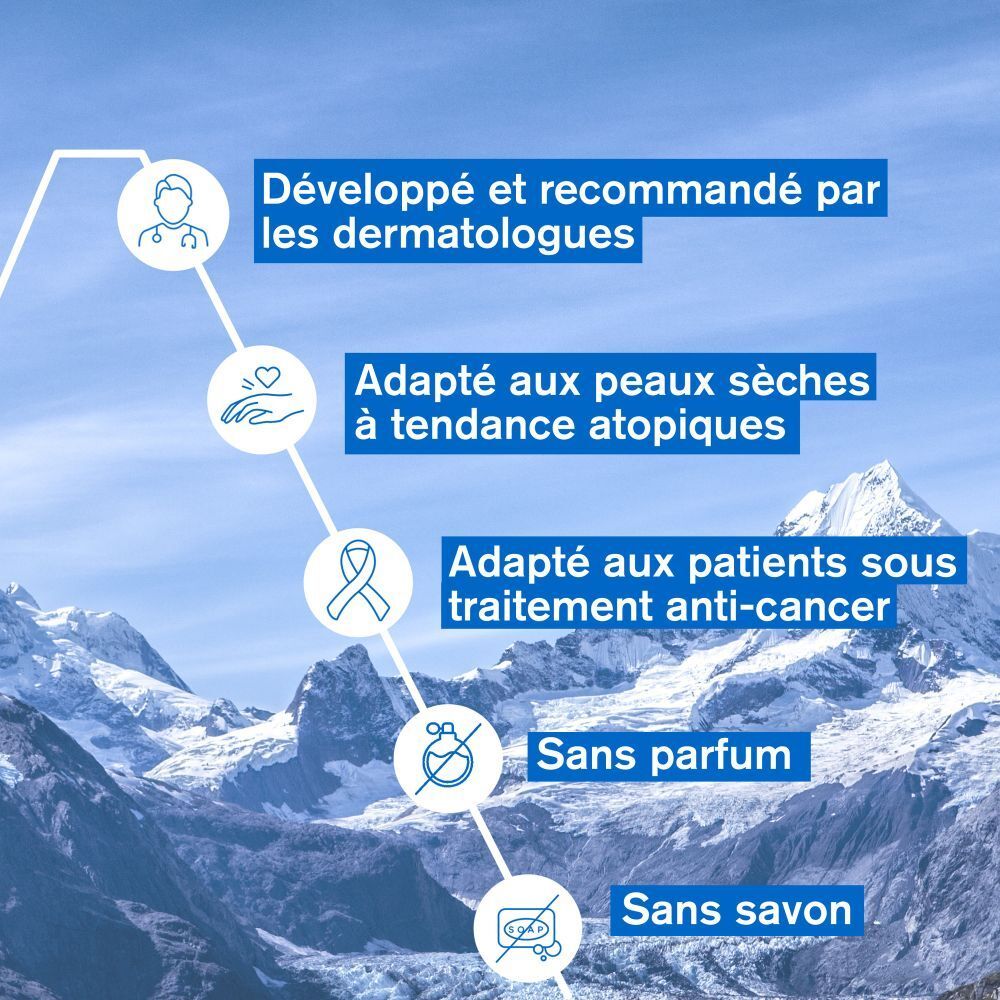 Uriage Xémose Syndet nettoyant avec pompe bleue. Flacon avec texte. 500ml, 17 fl.oz.