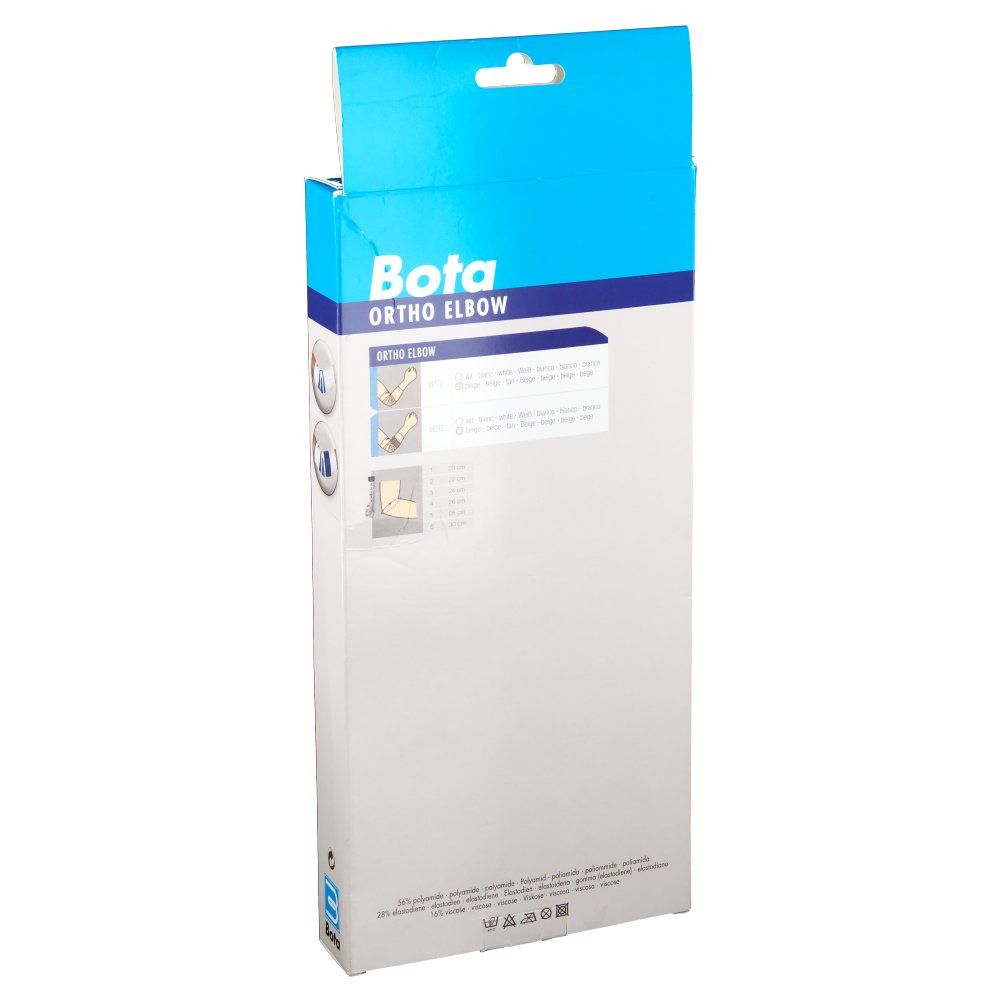 Bota ORTHO ELBOW Verpackung. Blau-weiß. Produktinformationen. Größe 1 (20 cm).