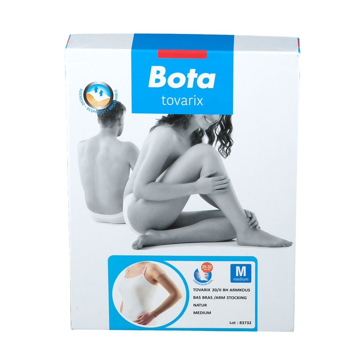 Bota Tovarix 20/II, bandage de bras taille M. Emballage avec illustration du produit et indication de taille. Couleur naturelle.