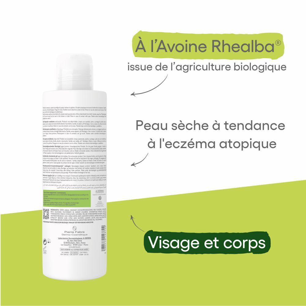 Trois encadrés verts avec texte. Nettoie, apaise, protège.