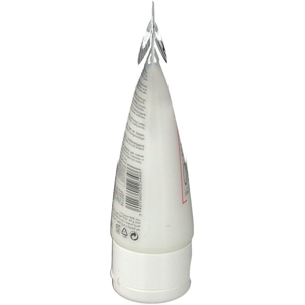 Vue latérale du tube blanc SVR Sensifine Dermo-Nettoyant. Le bouchon est blanc. Le tube est en plastique.
