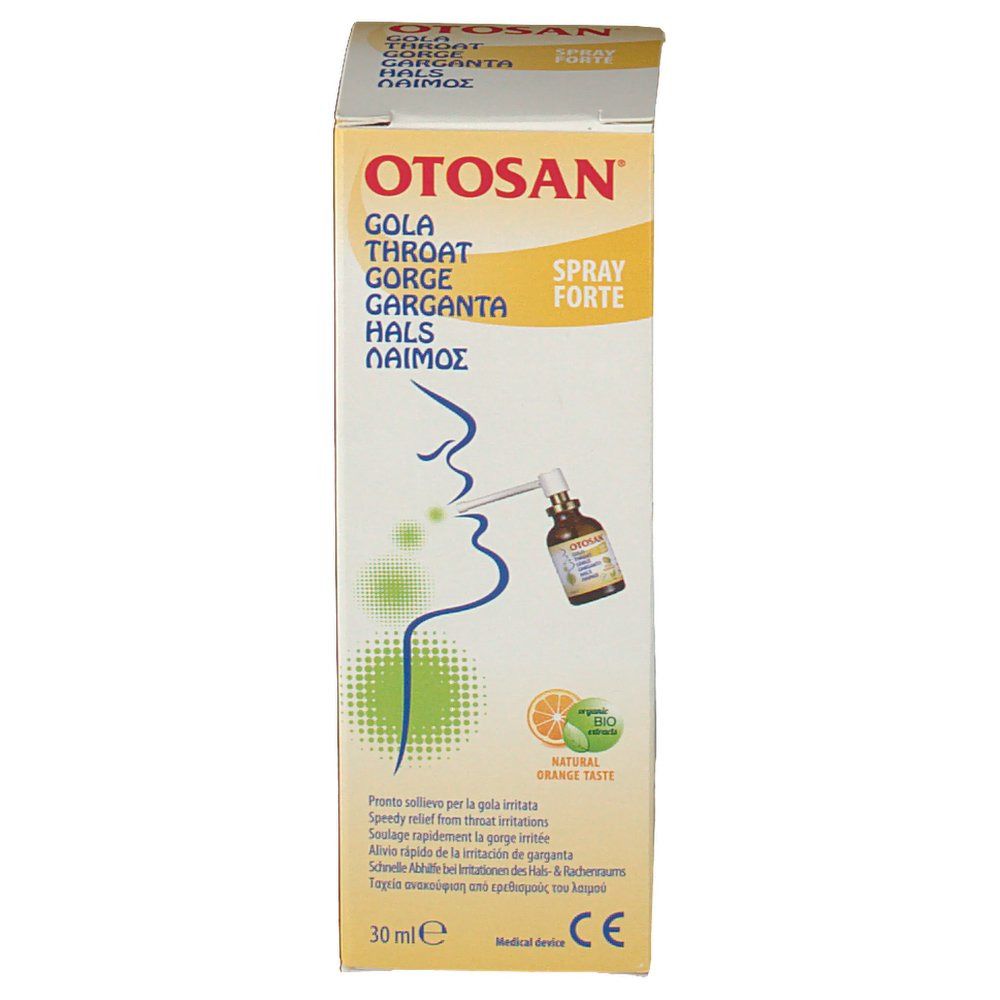 Produktverpackung. Oben: Produktname und Logo. Vorderseite: Illustration und Produktabbildung. Unten: Volumenangabe und CE-Kennzeichnung.