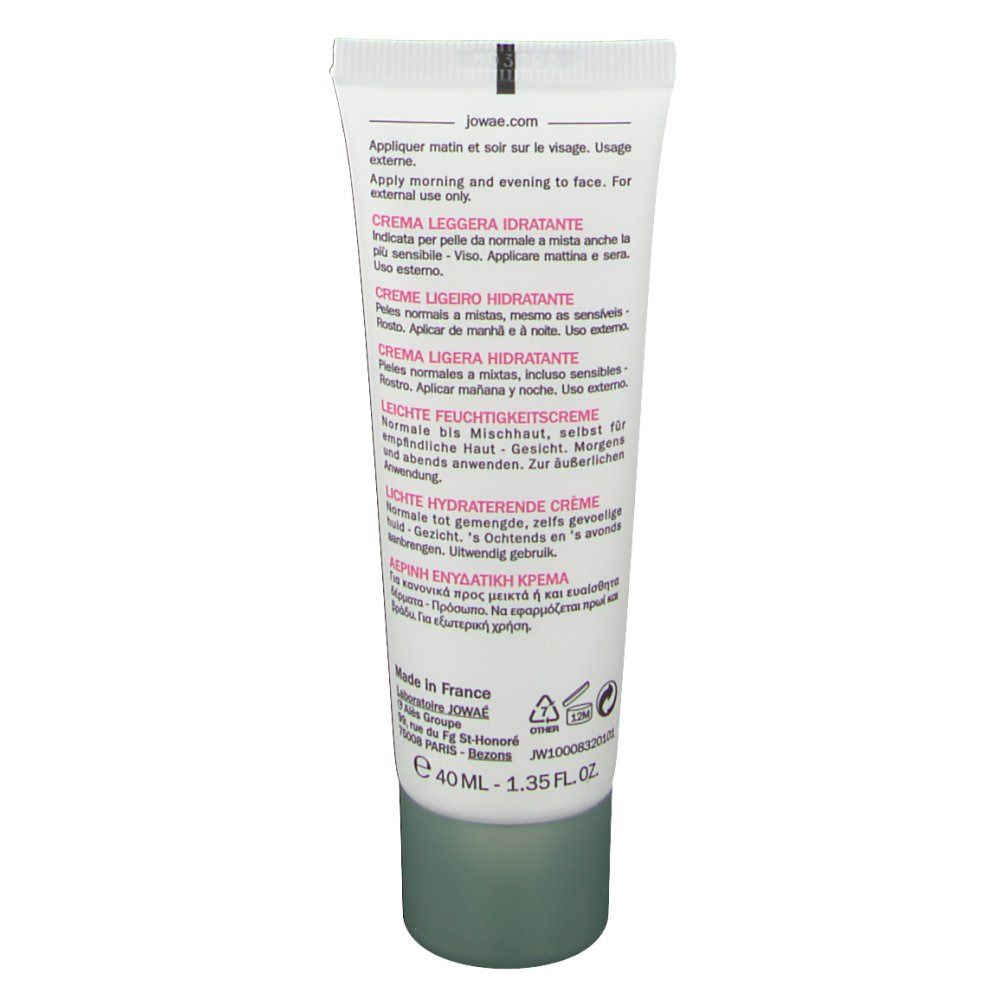 Rückseite der Creme-Tube. Text in mehreren Sprachen: Anwendung, Inhaltsstoffe, Herstellerinformationen, Volumen 40 ml.
