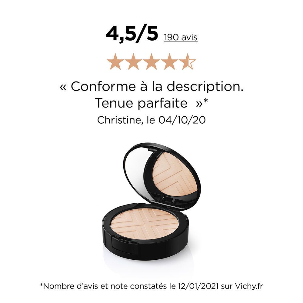 Poudre VICHY DERMABLEND Covermatte ouverte. Étoiles et texte.