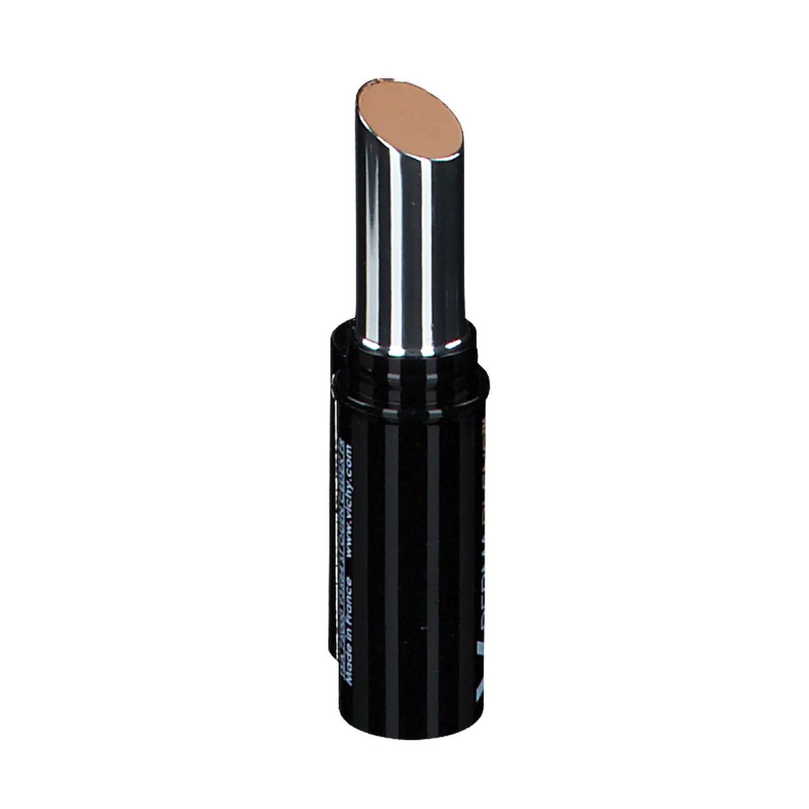 Beige concealer stick, zwarte huls, dop eraf. Merk en naam zichtbaar.