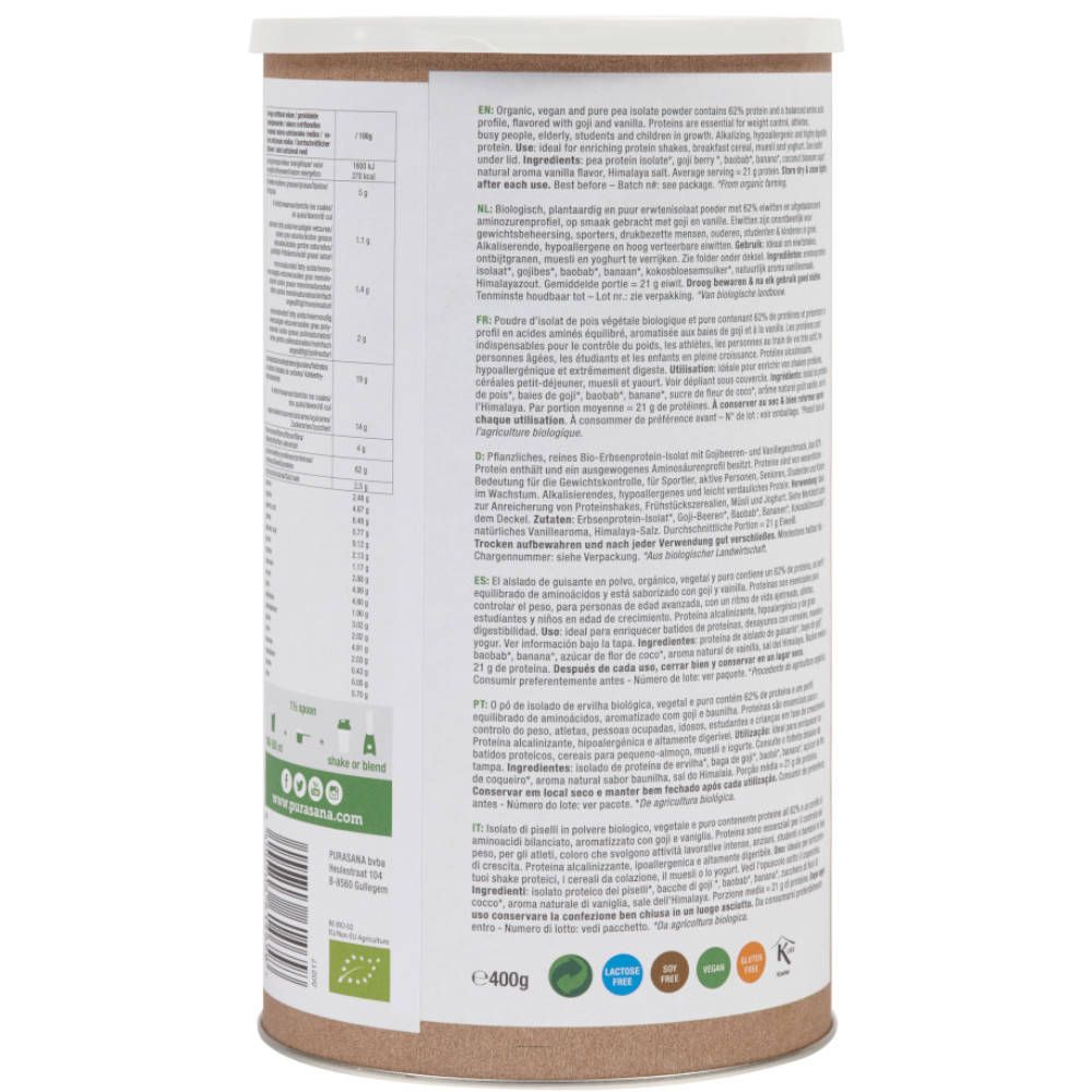 Dos de la boîte avec informations nutritionnelles et ingrédients. Contient des informations en plusieurs langues. 400g.