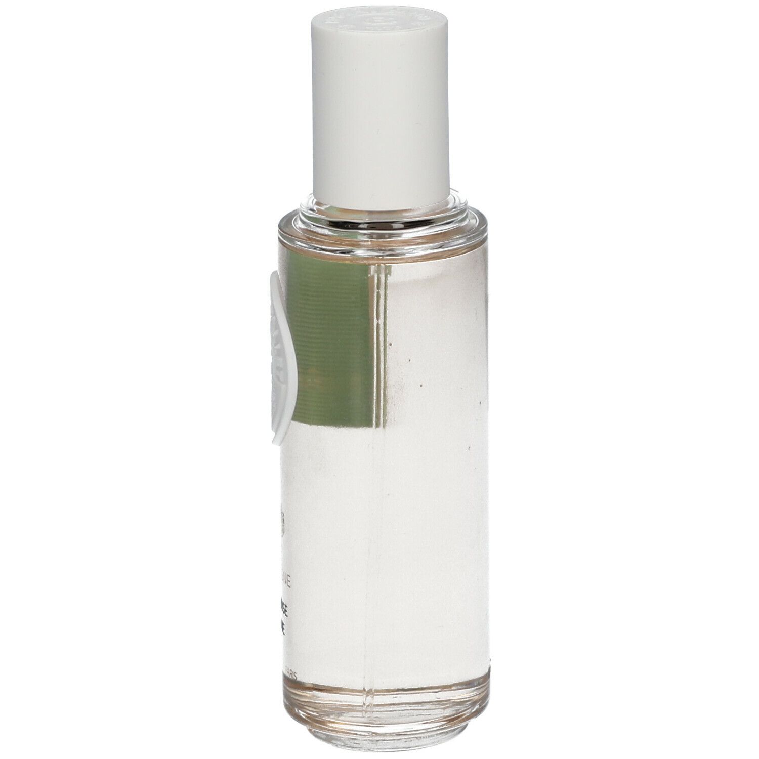 Vue latérale du flacon avec bouchon blanc et étiquette. Inscription: Extrait de Cologne, Tubéreuse Hédonie. Marque: Roger & Gallet.