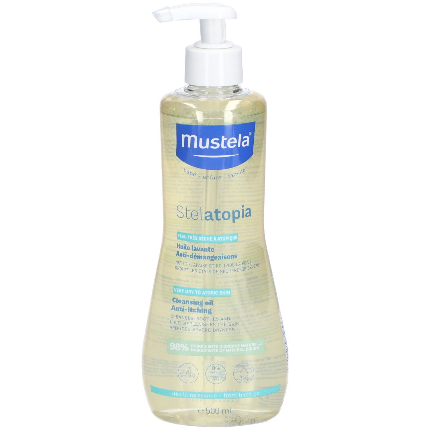 Mustela Bébé Stelatopia Babyöl für Bad und körper für atopische Haut 500 ml