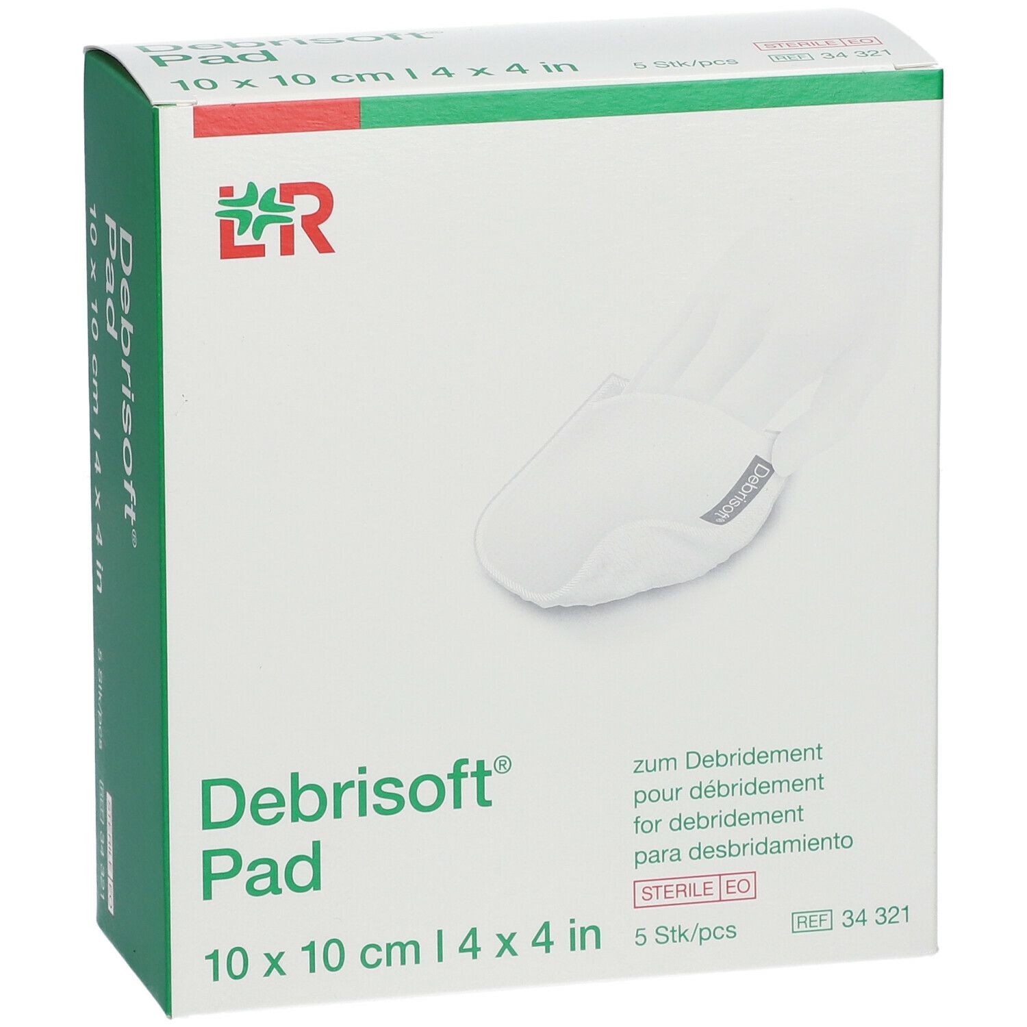 Boîte de Debrisoft Pad. 10 x 10 cm, 4 x 4 po. 5 pièces. Stérile.