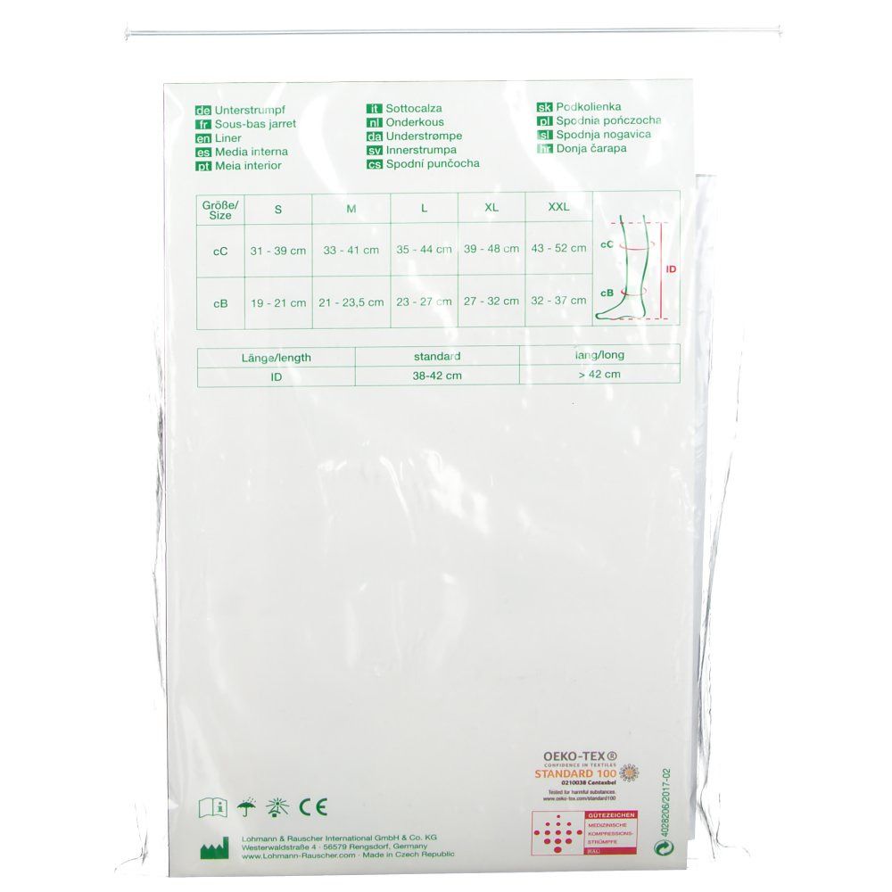 Emballage avec informations sur le produit. Tailles, mesures et certifications visibles.