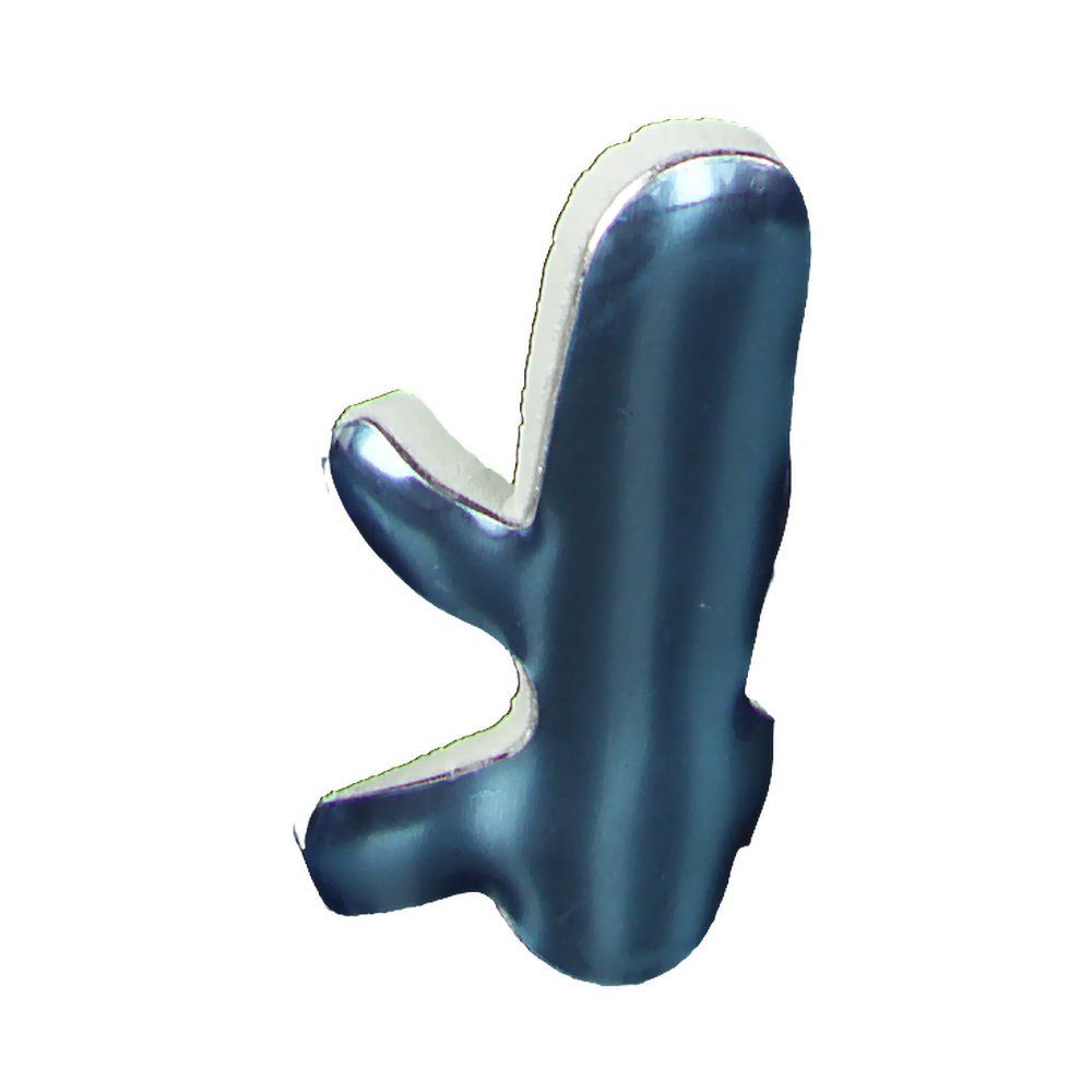 Blauw-wit medisch hulpmiddel. Gebogen vorm met twee uitstulpingen. Witte vulling. Glanzend blauw materiaal.