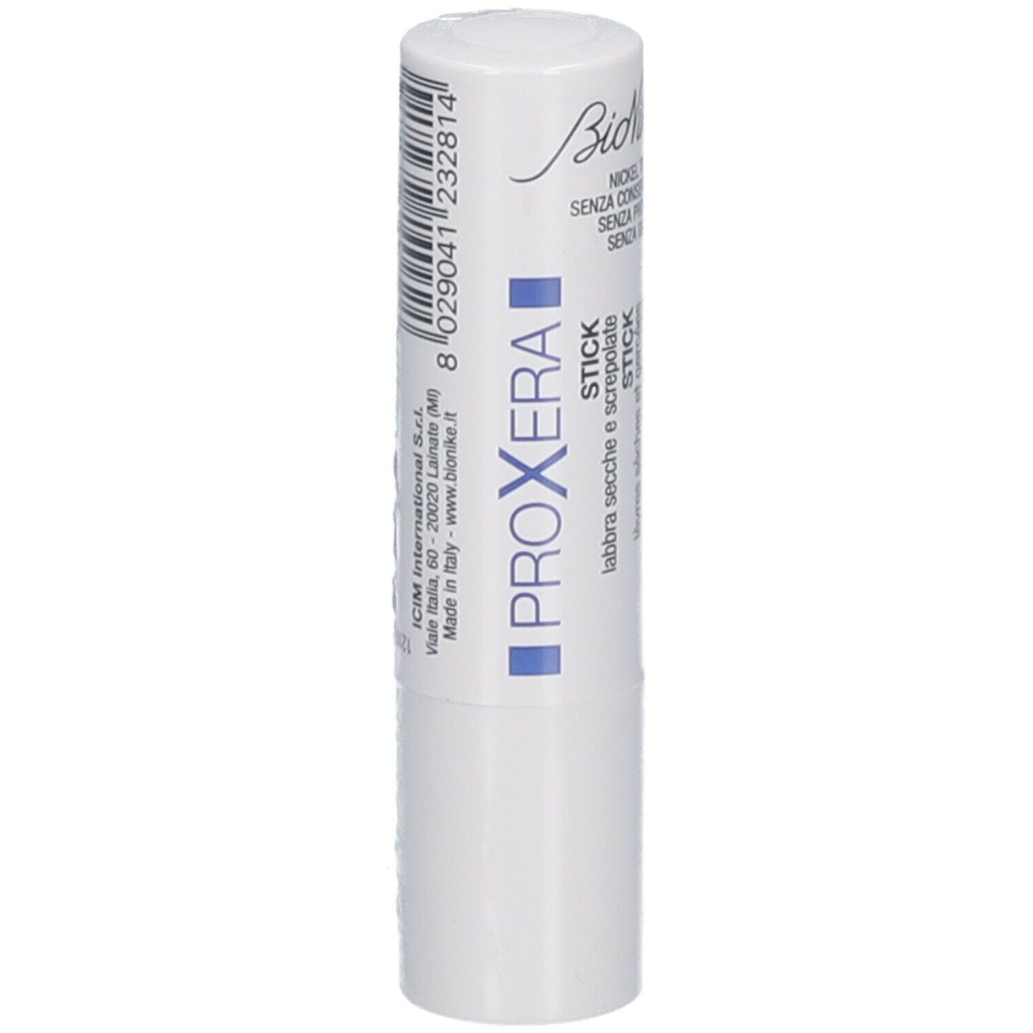 Stick blanc avec inscription bleue PROXERA STICK. Marque BioNike. Vue de face.