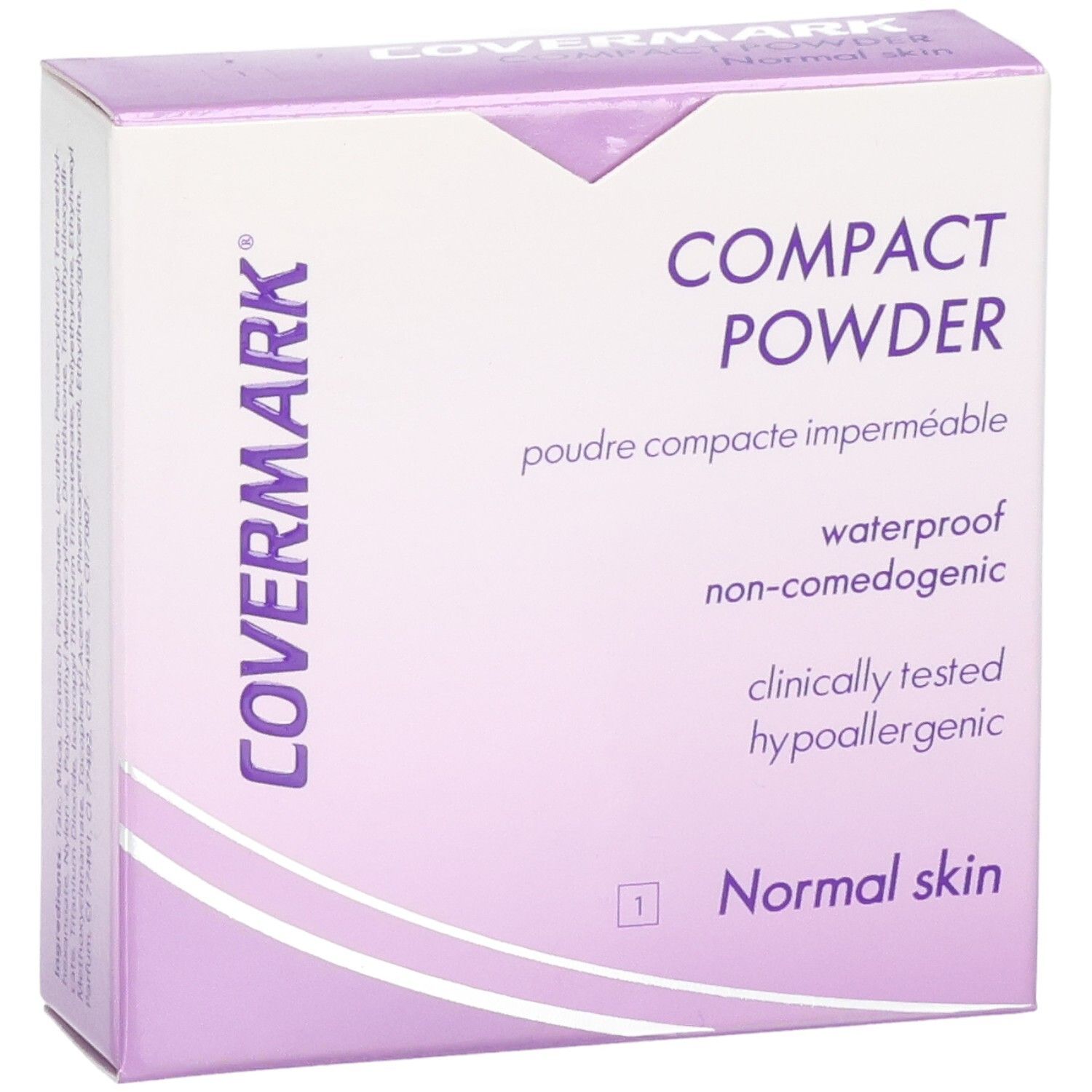 Covermark Compact Powder Verpackung für normale Haut, wasserfest, nicht komedogen, klinisch getestet, hypoallergen.